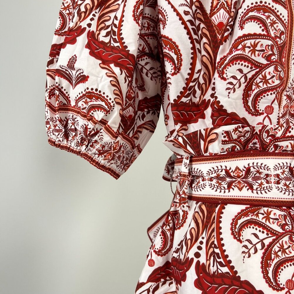 NWT Farm Rio Tropical Cameo Belted Romper Size XS 100% Cotton Puff Sleeves - Picture 10 of 12